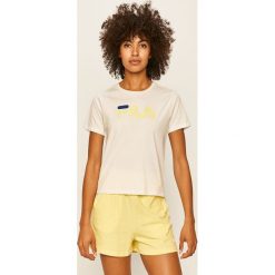 Fila - T-shirt. Żółte bluzki damskie Fila, s, z nadrukiem, z bawełny, casualowe, z okrągłym kołnierzem, z krótkim rękawem. W wyprzedaży za 79,90 zł.