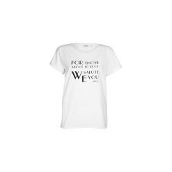 Biały t-shirt z cytatem. Białe t-shirty damskie marki JO-LI, s, z nadrukiem, z elastanu, klasyczne, z klasycznym kołnierzykiem. Za 150,00 zł.