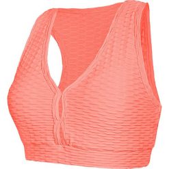 STANIK SPORTOWY PUSH-UP FANTASY - SALMON. Pomarańczowe topy damskie FJ!, m, bez wzorów, z elastanu, na fitness i siłownię. W wyprzedaży za 138,58 zł.
