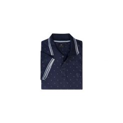 Męska koszulka polo - granatowa w kwiatki KP11. Białe koszulki męskie m, w kwiaty, z bawełny, casualowe. Za 99,00 zł.