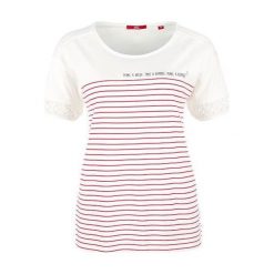 S.Oliver T-Shirt Damski 42 Kremowy. Białe bluzki damskie marki S.Oliver, s, z nadrukiem, z okrągłym kołnierzem, z krótkim rękawem. W wyprzedaży za 66,00 zł.