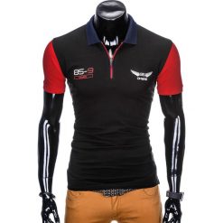 KOSZULKA MĘSKA POLO Z NADRUKIEM S880 - CZARNY. Czarne koszulki polo męskie marki Ombre Clothing, s, z nadrukiem. Za 39,00 zł.