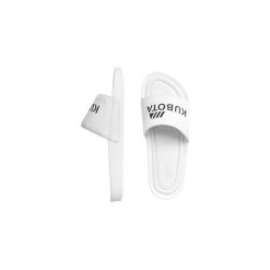 Klapki Kubota Classic White. Białe crocsy damskie marki Kubota, z nadrukiem, ze skóry. Za 199,99 zł.