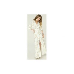 Sukienka Monica - wzór #madcoast. Szare sukienki damskie marki Madnezz, s, bez wzorów, z elastanu, bez kołnierzyka, bez rękawów, midi, kopertowe. Za 325,00 zł.