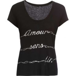 Shirt z hasłem bonprix czarny z nadrukiem. Czarne koszulki damskie bonprix, z nadrukiem, z okrągłym kołnierzem, bez rękawów. Za 34,99 zł.