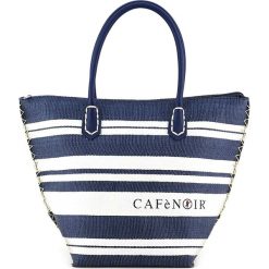 Shopper bag damskie: Shopper bag w kolorze granatowo-białym – 48 x 33 x 2,2 cm