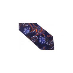 Granatowy krawat w pomarańczowy wzór paisley D140. Pomarańczowe krawaty męskie Modini Moda Męska, na co dzień, bez wzorów, z tkaniny, casualowe. Za 49,50 zł.