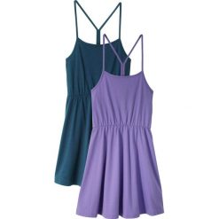 Sukienka letnia dziewczęca (2 szt. w opak.) bonprix lila + ciemnoniebieski. Fioletowe sukienki dziewczęce bonprix, na lato, w paski, bez rękawów. Za 55,98 zł.