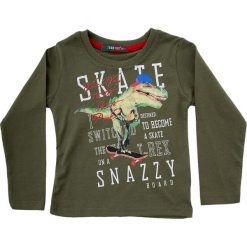 Bluzka chłopięca z aplikacją khaki NDZ9061. Brązowe t-shirty chłopięce marki Fasardi, z aplikacjami. Za 39,00 zł.