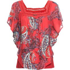 Tunika shirtowa z szyfonem z nadrukiem bonprix czerwony paisley. Czerwone tuniki damskie bonprix, z nadrukiem, z szyfonu, bez kołnierzyka, bez rękawów. Za 79,99 zł.