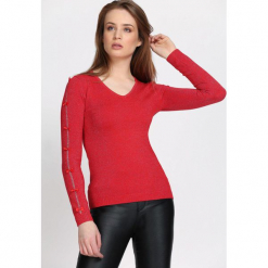 Czerwony Sweter Reflecting. Czerwone swetry klasyczne damskie Born2be, l, dekolt w kształcie v. Za 74,99 zł.