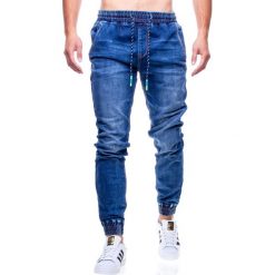 Spodnie męskie joggery jeansowe Recea. Spodnie męskie Recea, s, bez wzorów, z bawełny. Za 119,00 zł.