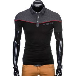 KOSZULKA MĘSKA POLO BEZ NADRUKU S878 - GRAFITOWA/CZARNA. Szare koszulki męskie Ombre Clothing, s, z nadrukiem, bez rękawów. Za 29,00 zł.