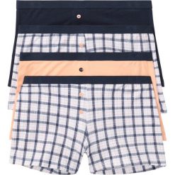 Bokserki damskie (4 pary) bonprix brzoskwiniowo-ciemnoniebieski z nadrukiem +niebieski + brzoskwiniowy. Białe majtki damskie bonprix. Za 55,96 zł.