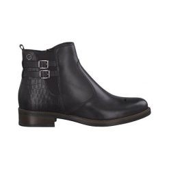 Tamaris Botki czarny female czarny 37. Czarne botki damskie Tamaris, ze skóry, eleganckie, bez obcasa, z paskami. W wyprzedaży za 114,00 zł.
