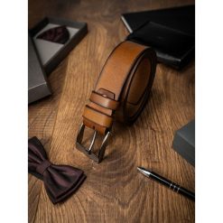 Pasek męski skórzany Buffalo Wild brązowy - camel. Brązowe paski męskie w paski, ze skóry, eleganckie. Za 39,99 zł.