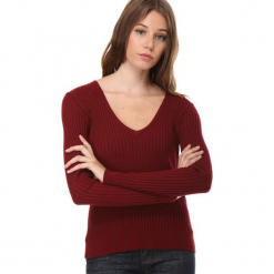 Sweter w kolorze bordowym. Czerwone swetry klasyczne damskie marki William de Faye, z kaszmiru. W wyprzedaży za 113,95 zł.