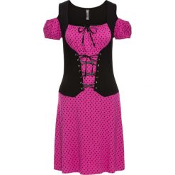 Sukienki: Sukienka shirtowa w ludowym stylu bonprix czarny-fuksja w groszki
