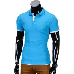 KOSZULKA MĘSKA POLO BEZ NADRUKU S758 - TURKUSOWA. Niebieskie koszulki polo męskie marki Ombre Clothing, m, z nadrukiem. Za 39,00 zł.