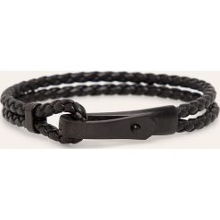 Emporio Armani - Bransoletka skórzana. Czarne bransoletki męskie Emporio Armani, ze stali. Za 499,90 zł.