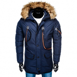 KURTKA MĘSKA ZIMOWA PARKA C369 - GRANATOWA. Niebieskie parki męskie Ombre Clothing, na zimę, m, z poliesteru. Za 179,00 zł.
