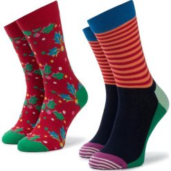 Zestaw 2 par wysokich skarpet unisex HAPPY SOCKS - XHOL02-4300 Kolorowy. Skarpetki damskie Happy Socks, bez wzorów, z elastanu. W wyprzedaży za 69,00 zł.