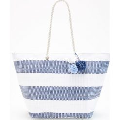 Shopper bag damskie: Duży shopper w paski – Niebieski