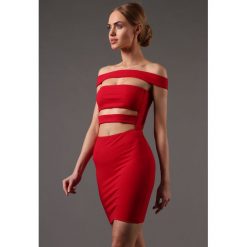 Sukienka Czerwona KIKI53240. Czerwone sukienki damskie marki Fasardi, l, bez wzorów, wizytowe, bez kołnierzyka, bez rękawów. Za 99,00 zł.