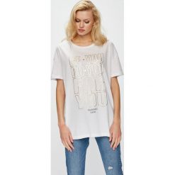 Trussardi Jeans - Top. Szare topy damskie marki Trussardi Jeans, l, z nadrukiem, z bawełny, z okrągłym kołnierzem. W wyprzedaży za 159,90 zł.
