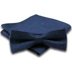 Granatowa Mucha w Delikatny Ornament + Taka Sama Poszetka, Męska MUALTS0068. Niebieskie muszki męskie Alties, na imprezę, w paski, eleganckie. Za 39,00 zł.