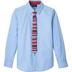 Koszula z krawatem (2 części) Slim Fit bonprix perłowy niebieski. Niebieskie koszule chłopięce bonprix, bez wzorów, bez kołnierzyka, bez rękawów. Za 74,99 zł.