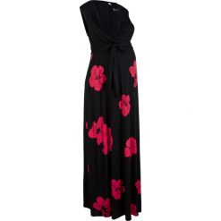Sukienka z dżerseju dla ciężarnych i karmiących bonprix czarno-magenta. Czarne sukienki damskie bonprix, z nadrukiem, z dżerseju, bez kołnierzyka, moda ciążowa, bez rękawów, kopertowe. Za 149,99 zł.