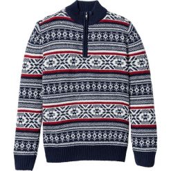 Golfy męskie: Sweter ze stójką w norweski wzór Regular Fit bonprix ciemnoniebiesko-biel wełny – ciemnoczerwony wzorzysty