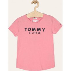 Tommy Hilfiger - T-shirt dziecięcy 86-176 cm. Niebieskie bluzki dziewczęce TOMMY HILFIGER, z nadrukiem, z bawełny, z okrągłym kołnierzem, z krótkim rękawem, krótkie, bez kaptura. Za 89,90 zł.