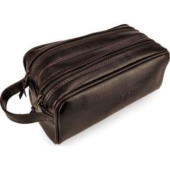 Elegancka skórzana kosmetyczka męska Solier ciemnobrązowa - Brązowy. Pomarańczowe kosmetyczki męskie ze skóry, eleganckie. Za 179,99 zł.