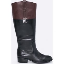 Lauren Ralph Lauren - Kozaki skórzane. Czarne buty zimowe damskie marki Lauren Ralph Lauren, z materiału, z okrągłym noskiem, na obcasie. W wyprzedaży za 539,90 zł.