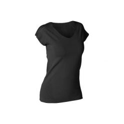 Koszulka do dynamicznej jogi damska. Czarne t-shirty damskie marki DOMYOS, s, z materiału. Za 84,99 zł.