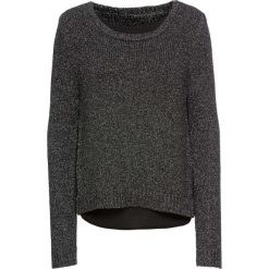 Sweter dzianinowy z szyfonową wstawką bonprix czarno-srebrny melanż. Czarne swetry damskie marki bonprix, bez wzorów, z szyfonu, eleganckie, bez rękawów, bez kaptura. Za 59,99 zł.