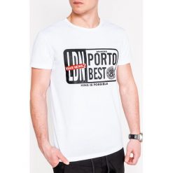 T-shirt męski z nadrukiem S1063 - biały. Białe t-shirty męskie Ombre Clothing, s, z nadrukiem, z bawełny, bez kołnierzyka. Za 13,99 zł.