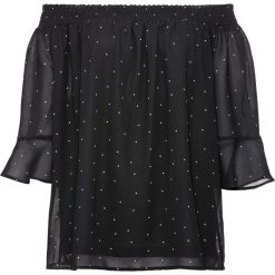 Bluzka "carmen" bonprix czarno-biały w kropki. Czarne koszulki damskie bonprix, bez wzorów, bez kołnierzyka. Za 74,99 zł.