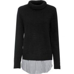 Sweter z golfem i koszulową wstawką bonprix czarny. Czarne swetry damskie bonprix, bez wzorów, bez rękawów, bez kaptura. Za 99,99 zł.