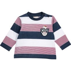 Koszulka w kolorze niebiesko-biało-jasnoróżowym. Różowe t-shirty chłopięce z długim rękawem marki Chicco, w paski, z bawełny. W wyprzedaży za 49,95 zł.