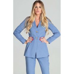 Elegancka Marynarka z Dekoltem V - Niebieska. Niebieskie marynarki damskie FIGL, s, bez wzorów, z poliesteru. Za 269,90 zł.