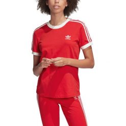 Adidas Originals 3-Stripes Koszulka Czerwony. Czerwone koszulki damskie adidas Originals, s, z haftami, z bawełny, bez kołnierzyka. Za 128,95 zł.