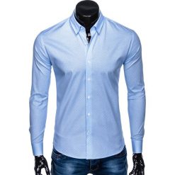 Koszula męska elegancka z długim rękawem K457 - błękitna. Niebieskie koszule męskie Ombre Clothing, s, bez wzorów, z bawełny, eleganckie, bez kołnierzyka, z długim rękawem. Za 39,00 zł.