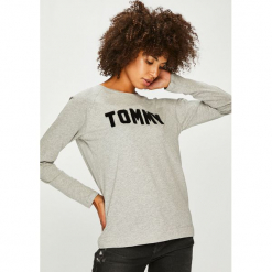 Tommy Hilfiger - Bluzka. Szare bluzki asymetryczne TOMMY HILFIGER, l, z aplikacjami, z bawełny, z okrągłym kołnierzem. Za 179,90 zł.