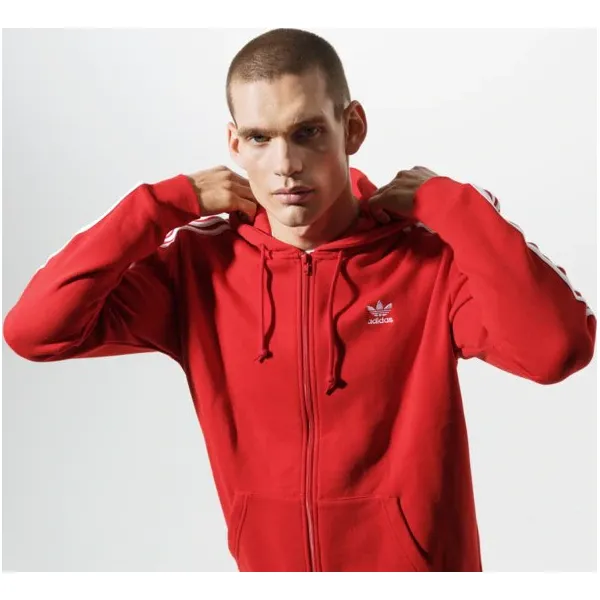 Adidas Bluza 3-Stripes Fz , czerwony, rozmiar L. Czerwone bluzy męskie Adidas, m, w paski, z bawełny, z kapturem, z długim rękawem, długie, z kapturem. Za 329,99 zł.