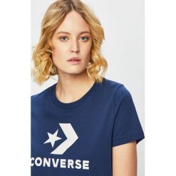 Converse - Top. Niebieskie bluzki damskie Converse, s, z nadrukiem, z bawełny, z okrągłym kołnierzem. W wyprzedaży za 79,90 zł.