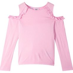 Shirt z długim rękawem i falbanami bonprix jasnoróżowy kryształowy. Różowe bluzki dziewczęce bonprix, bez wzorów, z bawełny, bez kołnierzyka, z długim rękawem, długie, bez kaptura. Za 34,99 zł.