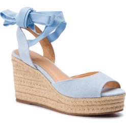 Espadryle KAZAR - Macadamia 37830-TK-10 Blue. Niebieskie espadryle damskie Kazar, bez wzorów, ze skóry, na wysokim obcasie, na koturnie. W wyprzedaży za 269,00 zł.